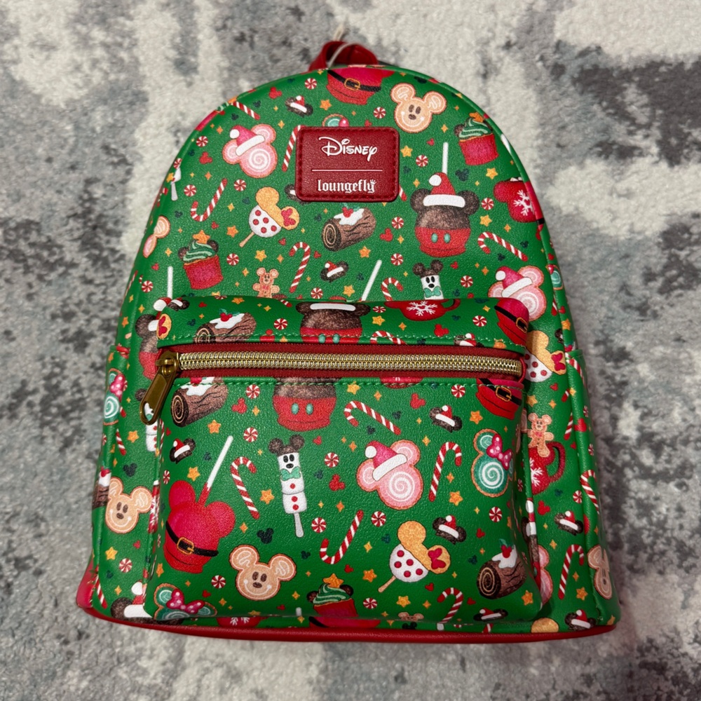 Disney Green Backpack with Christmas Mickey Prints - Picture 1 of 8